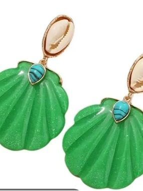 Luiza Estella & Co. Gold-Tone Green Shell Drop Earrings with Turquoise Accent